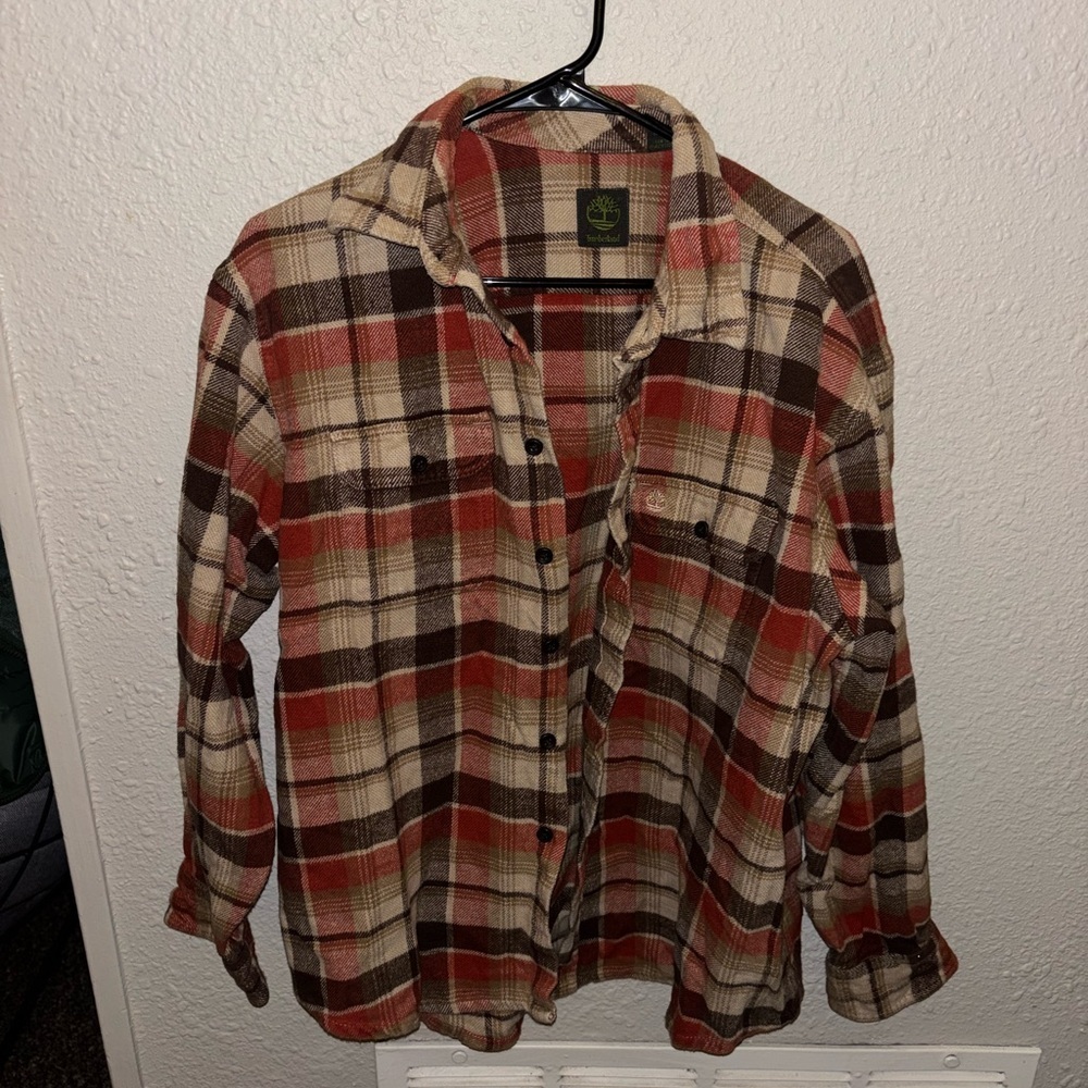 Timberland Casual Plaid Shirt - Red, Brown, and Cream XL